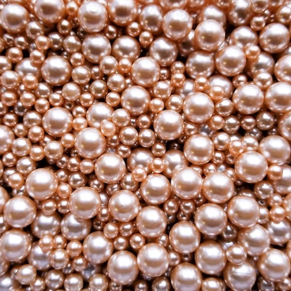 Champagne GOLD PEARLS, No Hole Fake Pearls, Multisize Faux Nonpareil Acrylic dragees, Opaque Caviar Bead Pearls, k12