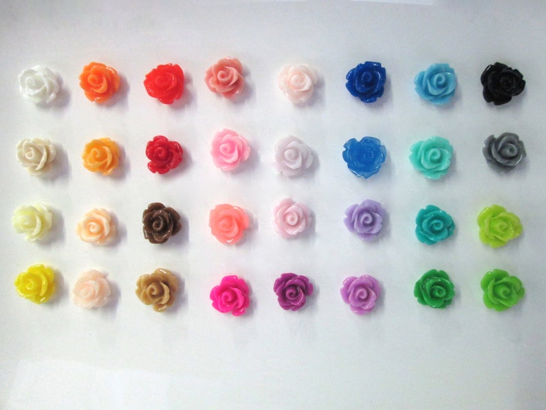 12 10mm rose flower cabochons, assorted color, pick your amount image 2