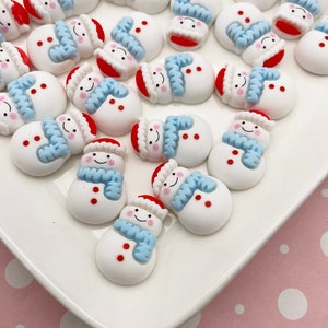 6 Happy Snowman Cabochons, Cute Holiday Christmas Cabs, Christmas Cabochons, 1629b