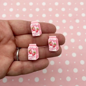 10 Cabochões de Resina com Caixa de Leite e Morango, Kawaii Cabs 607b