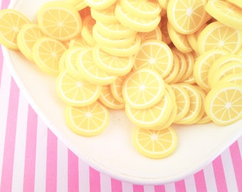 10 Large Polymer Clay Lemon Fruit Slices, Faux Fruit, Miniature Fruit, #287