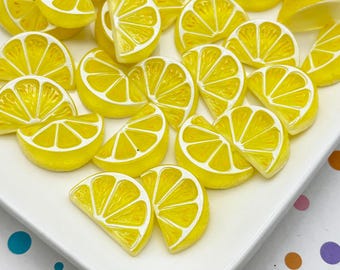6 Flatbacked Resin Lemon Cabochons, Flat Backed Acrylic Plastic Fruit Slice Citrus Cabs 1534a