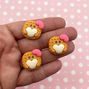 5 Adorable Flatbacked 20mm Acrylic Plastic Miniature Waffle Breakfast Cabochons, Flat Backed Kawaii Resin Cabs 357b