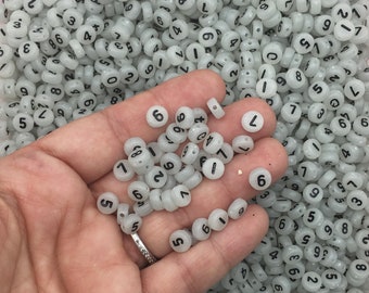 100 Glow In tThe Dark  Number Beads, Acrylic Number Beads J72