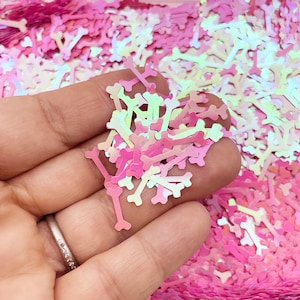 Hologram Pink Solvent Resistant Creepy Cute Dog Bone Confetti, Shaker Embellishment, Spooky Halloween Goth Glitter F702