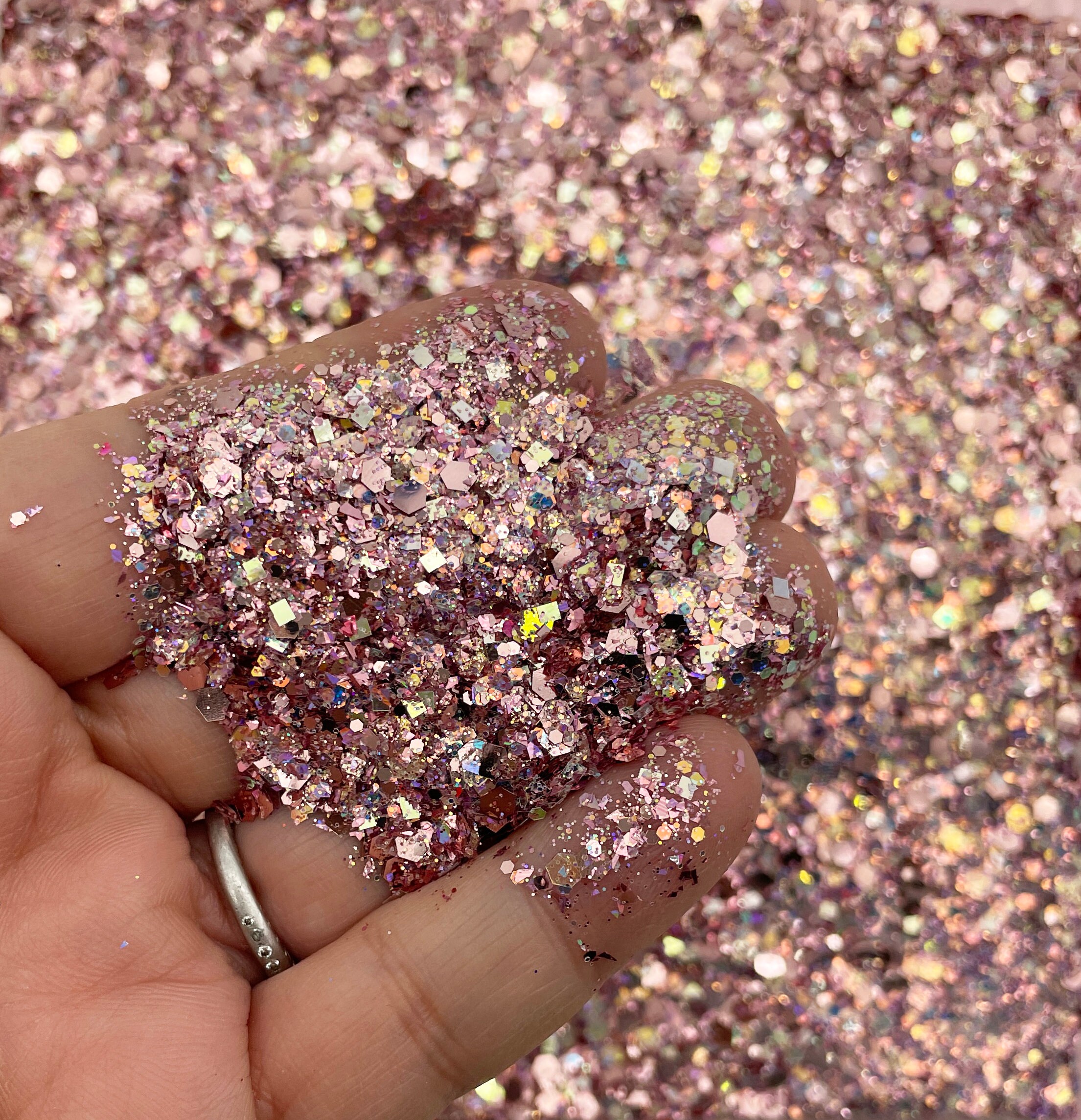 Metallic Rose Gold Pink Pixie Dust Assorted Shape Solvent Resistant Glitter, Pick Your Amount, Shaker Mix, Kawaii Glitter F657