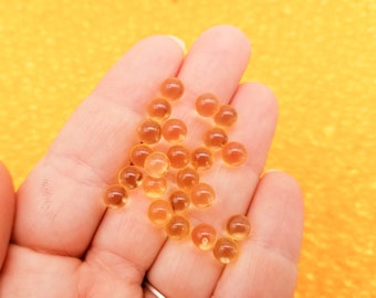 Flaxen Yellow 6mm Translucent No Hole Round Hard Acrylic Plastic Gum Beads,  Popping Boba Resin Gumball Faux Nonpareil Caviar Pearls P165