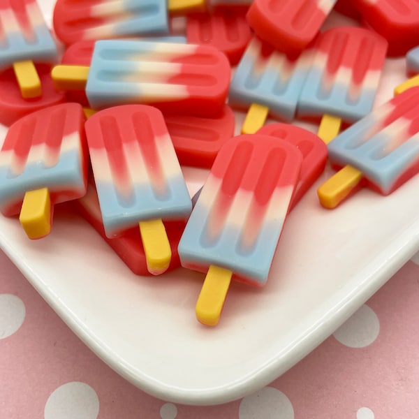 4 Realistic Red White and Blue Patriotic Ice Cream Popsicle Cabochons 382