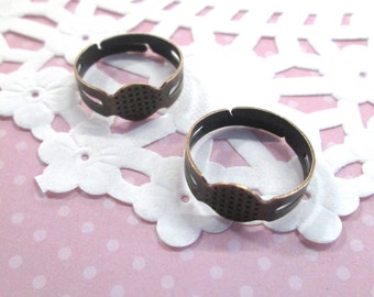 25 bases para anillos en blanco ajustables de 8 mm chapadas en cobre rojo oscuro, A185