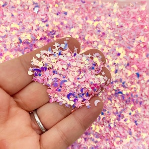 Pink Iridescent Shift Pastel Golden Celestial Moon Star Assorted Shape Glitter, F830