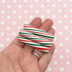 3 Large Xmas Polymer Clay Red + Green Peppermint Swirl Christmas Candy Cane Sticks, Cute Fake Bake Mint Sweets, Diy Craft Supplies 293a