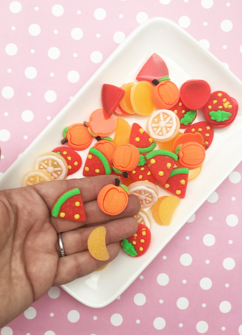 Soft Resin #1228 6 Squishy Soft Sugared NON EDIBLE Multicolor Assorted Gummy Candy Cabochons