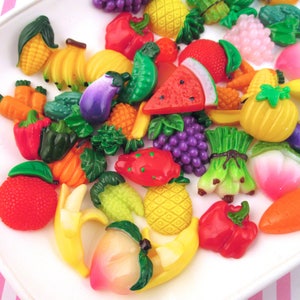 10 Assorted Fruit and Vegetable Cabochons, approximately 12-20mm #753