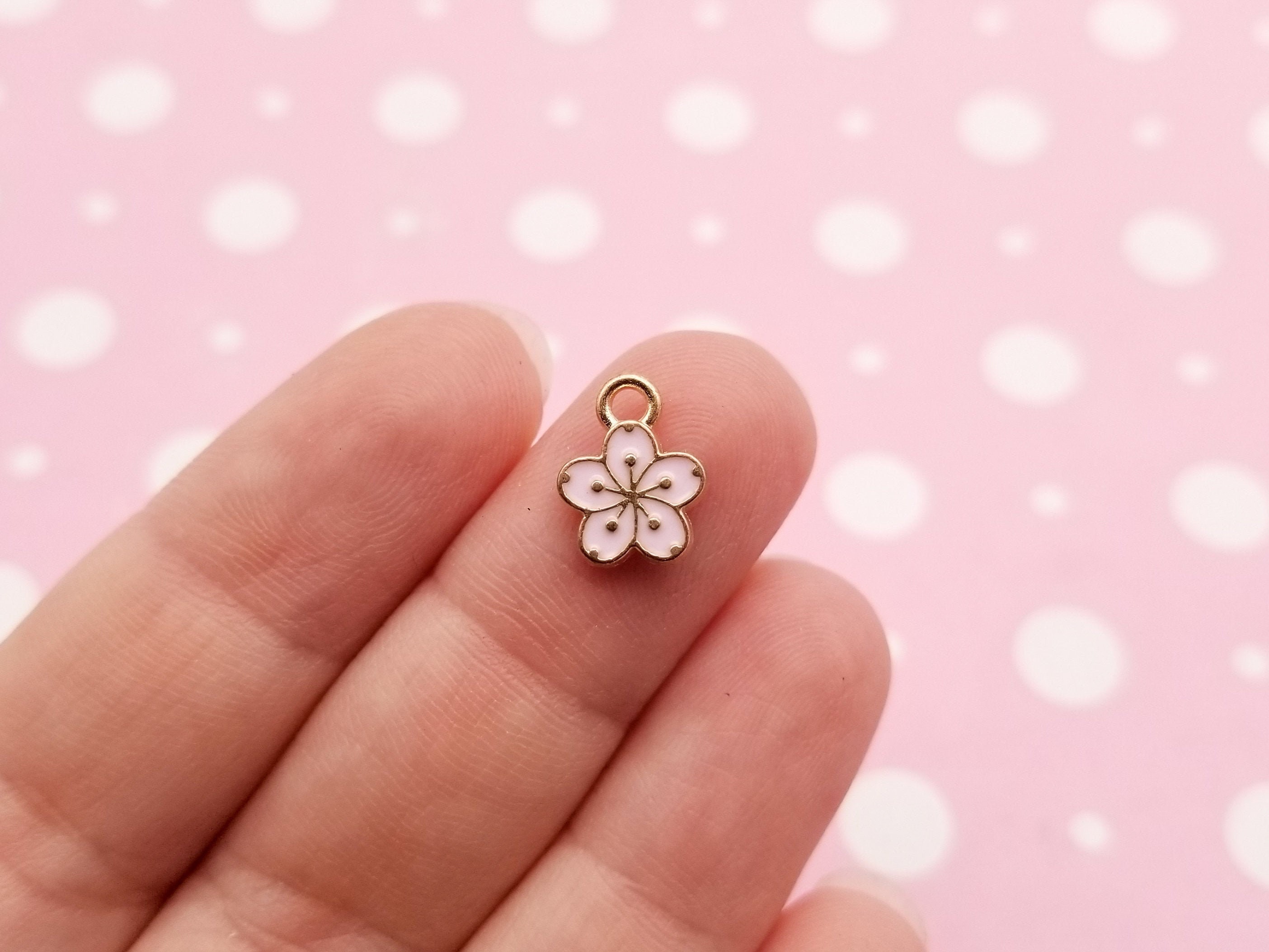 7 Small Baby Pink Enamel Cherry Blossom Sakura Flower