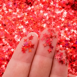 Red Iridescent 4 Point Star Glitter, Red Star Glitter, Shaker Mix and Resin Embellishment, Pick Your Amount, T185