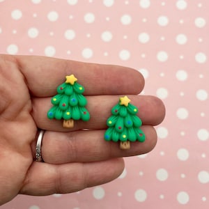 6 Flatbacked 25mm Resin Christmas Tree X-mas Cabochons, Cute Flat Backed Acrylic Plastic Xmas Holiday Cabs, DH82b