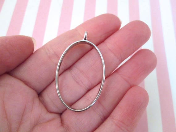 3 Silver Plated 38mm Oval Charms, Open Bezel Pendant, Diy Fillable Blank Base Tray for Pressed Flowers and Uv Resin F234