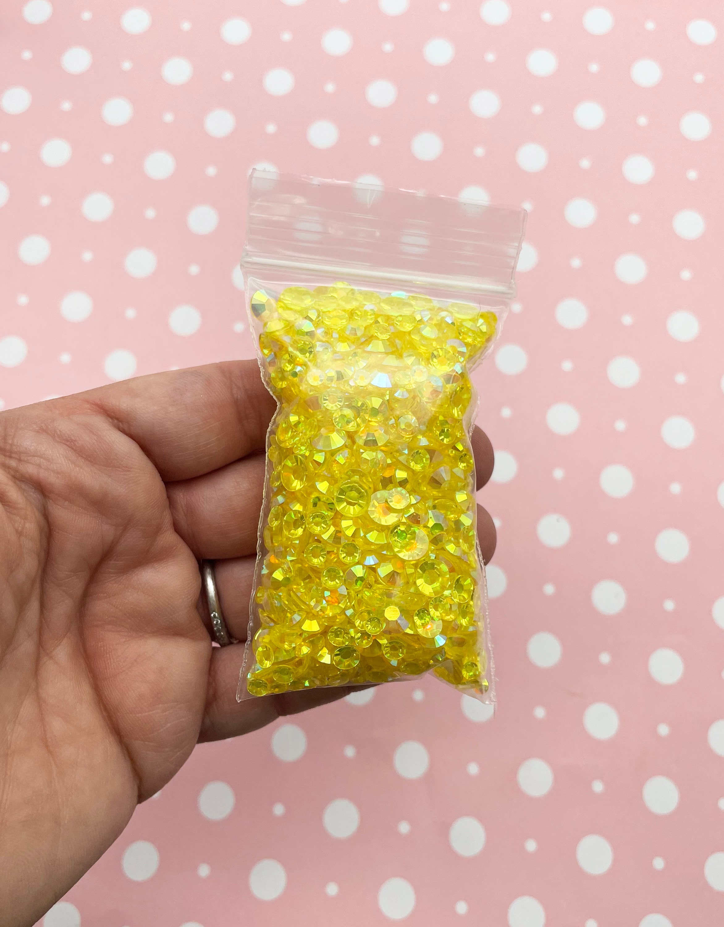 3000 Pezzi Strass Flatback Resina Gelatina Colore Limone AB | 5 Misure Da 2 A 6 Mm Con Penna In Cera, Per Decorazioni Fai Da Te