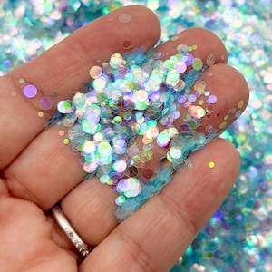 Pale Blue Solvent Resistant Bubble Glitter, Ab Shift Round Circle Nail Art Shaker Mold & Resin Embellishments F555