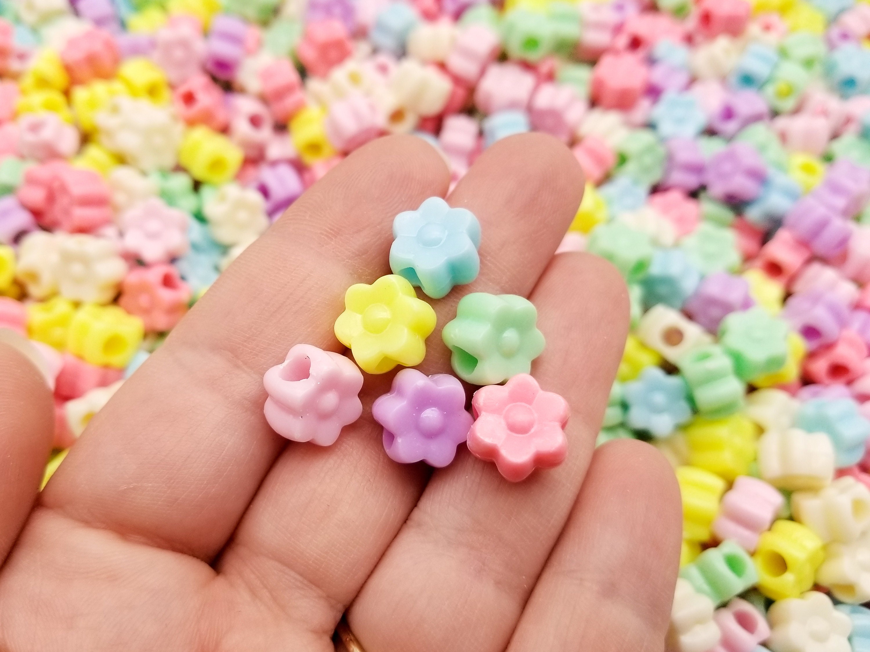 50 Assorted Pastel Acrylic Flower Beads, Fairy Kei Beads J180 
