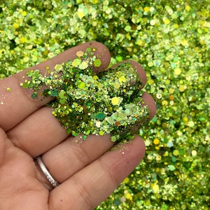 Spring Green Pixie Dust Assorted Shape Solvent Resistant Glitter, Pick Your Amount, Shaker Mix, Kawaii Glitter F607