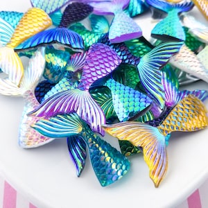 5 cabochons de sirène assortis en écailles irisées, n° 742