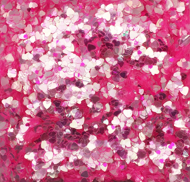 Transparent Pink Multisize Mixed Heart Glitter, Resin and Slime Embellishment, Pick your Amount, T174 image 2