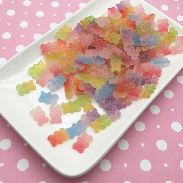 6 Squishy Soft "Sugared" Ombre 2 Tone NON EDIBLE  Resin Pastel Multicolor Gummy Bear Cabochons, Soft Resin #713