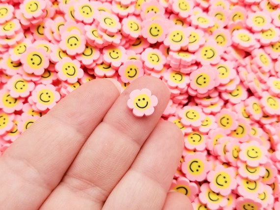 Pink Smiley Polymer Clay Flower Sprinkles, Fimo Fake Sprinkle Mix