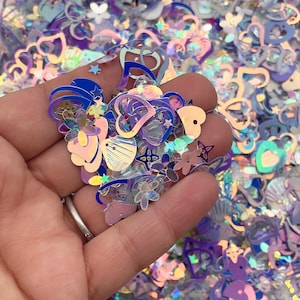 Confeti iridiscente con brillantina de concha de sirena - Formas grandes y pequeñas surtidas - Esparcidor de mesa Decoden, perfecto para resina y slime Decoden - F799