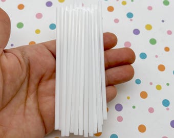 25 White Acrylic Cake 4 Inch Pop Sticks -  Craft Lollipop Sticks for Parties and Celebrations