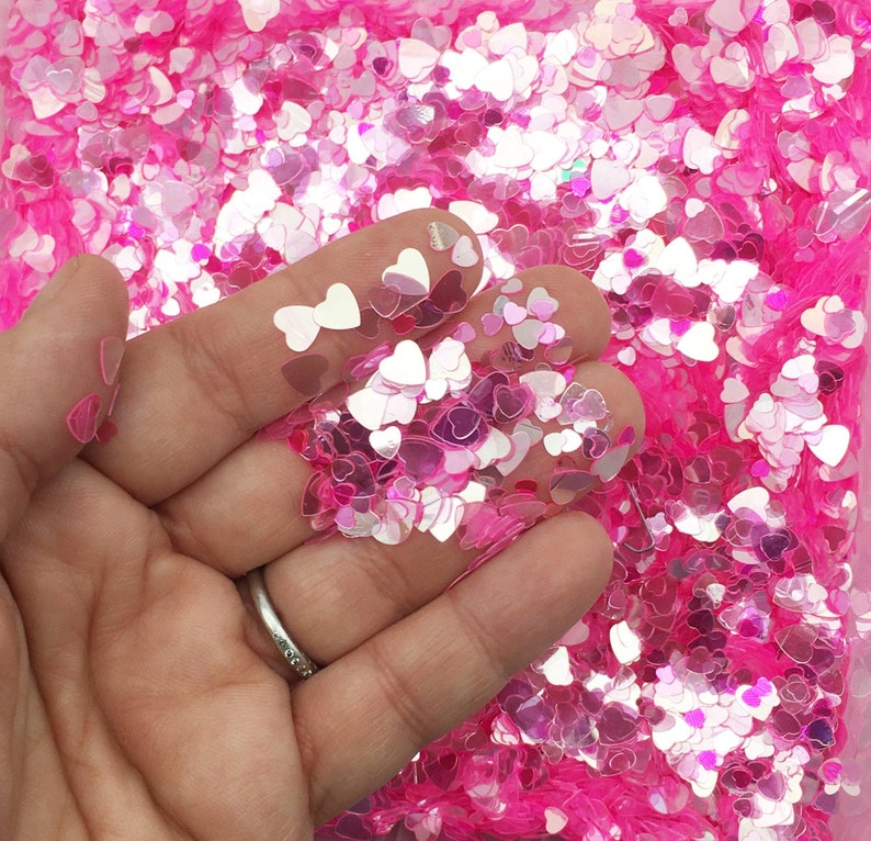 Transparent Pink Multisize Mixed Heart Glitter, Resin and Slime Embellishment, Pick your Amount, T174 image 1