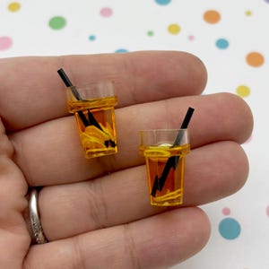4 Miniature Acrylic Plastic Iced Tea Drink Cup Cabochons, Boba Tea Resin Cups 960b
