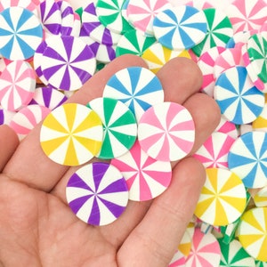 10 Large Multi Color Jumbo 20mm Peppermint Starlight Mint Candy Cabochons,  Thin Cut Polymer Clay Fake Bake Mint Cabs, #1616