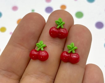 50 diminutos cabujones de cereza de resina de 11 mm con base plana, adorables cabujones de fruta de acrílico con base plana, suministros para dijes, L391