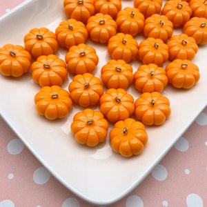 4 Fall Harvest 20mm Orange Resin Pumpkin Cabochon Charm Pendants,  Cute Acrylic Plastic Halloween Cabochons, #1054
