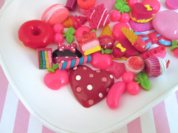 10 caramelle rosa caldo assortite / cibo / caratteri Cabochons mix