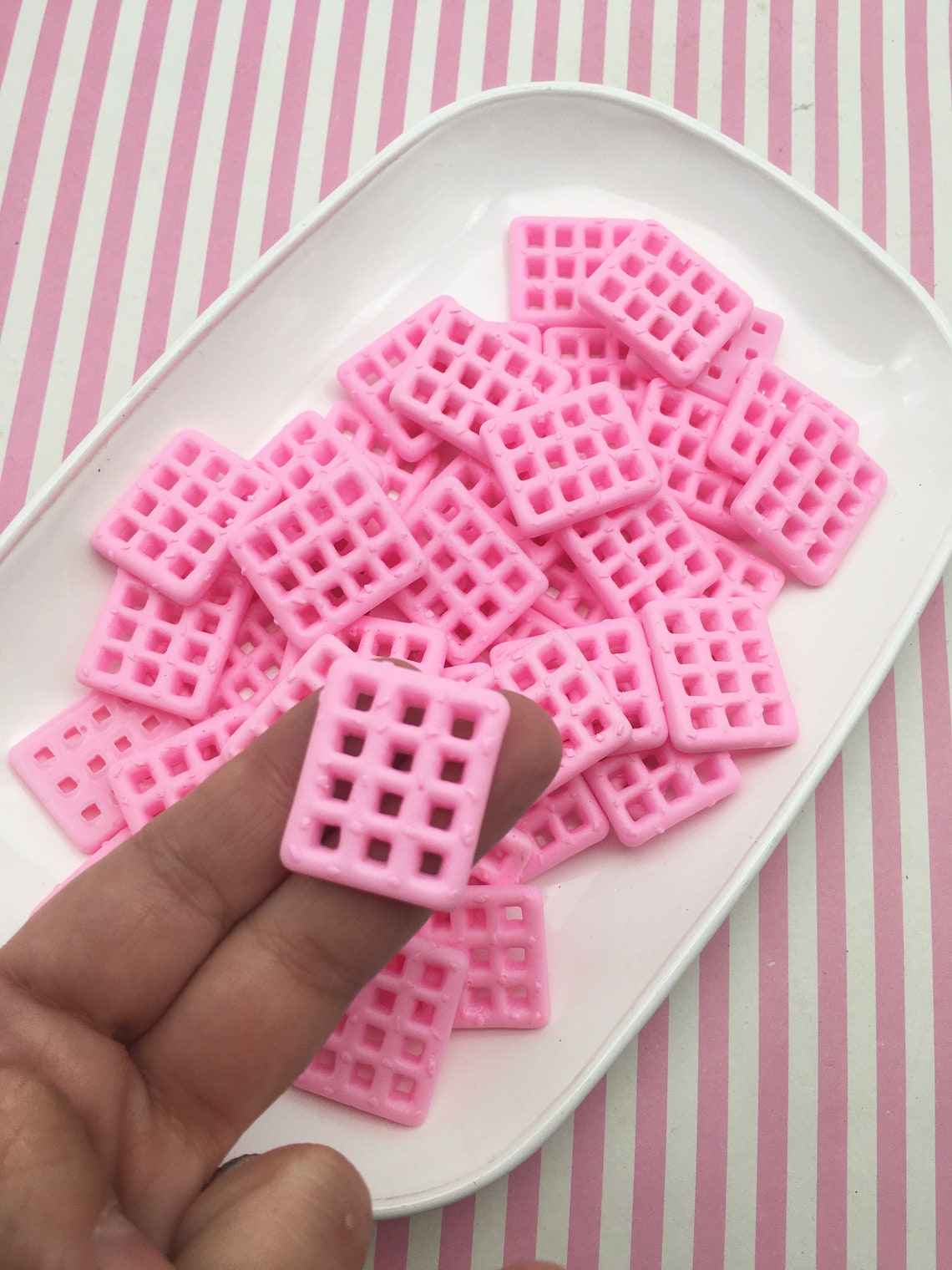 6 Miniature Pink Waffle Biscuit Cookie Breakfast Cabochons Etsy