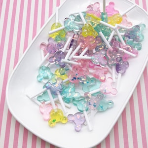 3 petites oreilles de souris pastel pailletées, faux cabochons de sucette meunier de bonbons, cabine de sucette Kawaii Decoden, #1048
