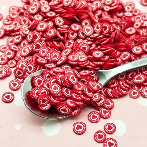 Red and White Valentine Heart Poker Chip Slice Polymer Clay Sprinkles Slices, Fake Bake Fimo Table Scatter Confetti, Tumbler Shaker Fill N51