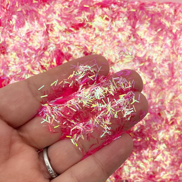 Rose Pink Iridescent Tinsel Glitter, Strip Glitter, Nail Art Glitter, Deco, Holo tinsel Glitter, Pick Your Amount, F557