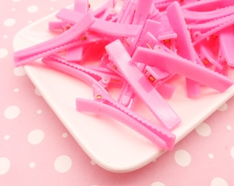 10 Hot Pink Plastic Alligator Clips, Hair Clips, Barrettes BIN