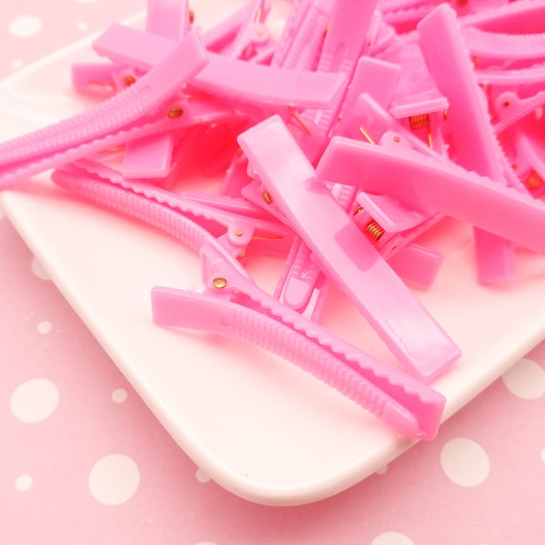 10 Hot Pink Plastic Alligator Clips, Hair Clips, Barrettes BIN