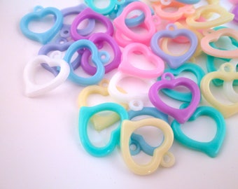 40 Pastel 20mm Open Bezel Frame Acrylic Plastic Heart Charms, Diy Assorted Resin Pendants, H494