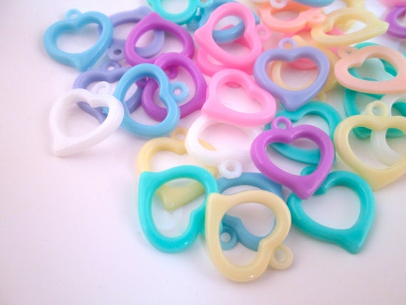 40 Pastel Open Frame Plastic Heart Charms Assorted Resin Plastic Pendants H494 Etsy Canada