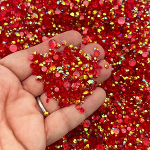 Red Multi-size AB Transparent Jelly Rhinestones, Flat Backed Resin Faceted Cabs 3mm 4mm 5mm 6mm Mix