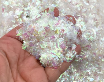 10 or 50 Grams AB Clear Cellophane Solvent Resistant Iridescent Chunky Glitter Sprinkle Toppings, Slime Supplies, Shard Confetti CEL 21