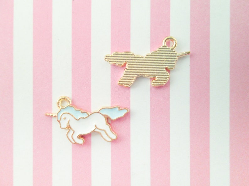 Gold Plated Enamel Charms A138 2 White and Blue Unicorn Charms