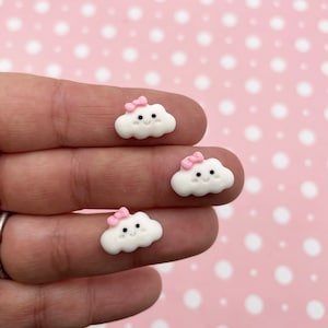 6 Smiling 14mm Flatbacked Resin White Kawaii Cloud Cabochons,  Flat Backed Acrylic Plastic Sweet Small Matte Cabs, #418