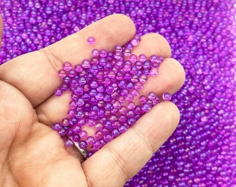 Non Edible Purple Glass Assorted ROUND Microbeads, 3- 3.5mm No Hole Seed Beads Sprinkle Toppings, Pick Your Amount, G4